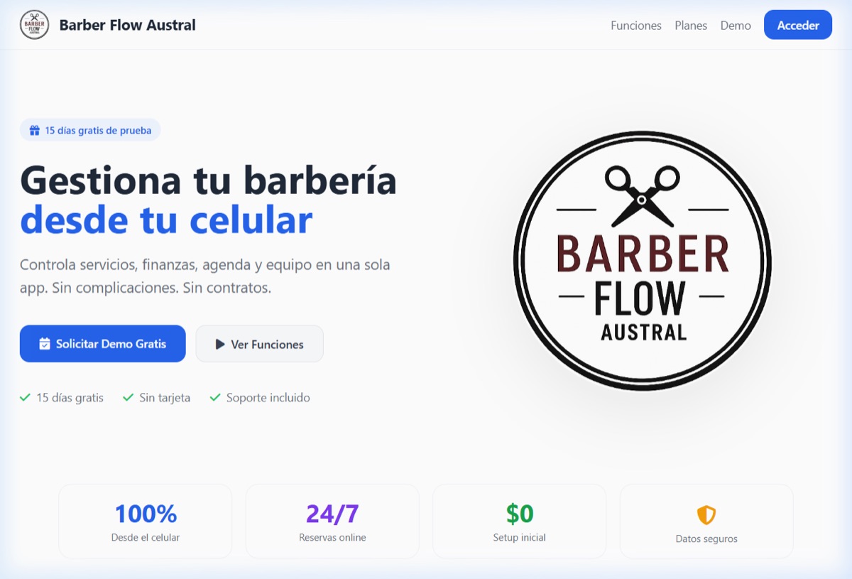 Diseño de landing page Barber Flow para barberías